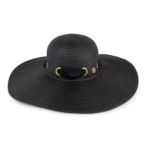 NWT Adrienne Vittadini Large Brim Straw Color Block Floppy Hat Toast-Black Adrienne Vittadini Large Brim Straw Color Block Floppy Hat  main image 4